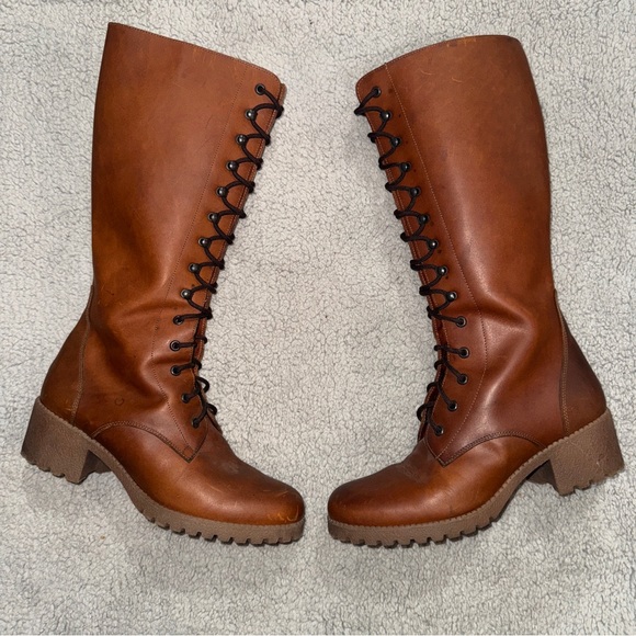 Vintage J. Crew Campus Boots Size 9 Lace Up Tall Brown Leather Equestrian RARE! - Picture 1 of 14